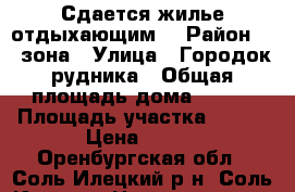 Сдается жилье отдыхающим  › Район ­ 2 зона › Улица ­ Городок рудника › Общая площадь дома ­ 120 › Площадь участка ­ 100 › Цена ­ 300 - Оренбургская обл., Соль-Илецкий р-н, Соль-Илецк г. Недвижимость » Дома, коттеджи, дачи аренда   